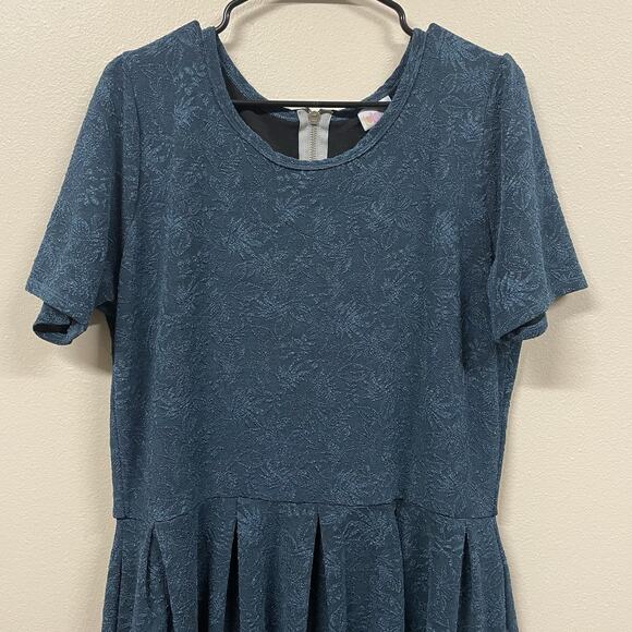 Lularoe Amelia Solid Peacock Blue Embossed Texture Design Women’s Size 3XL - Picture 3 of 7